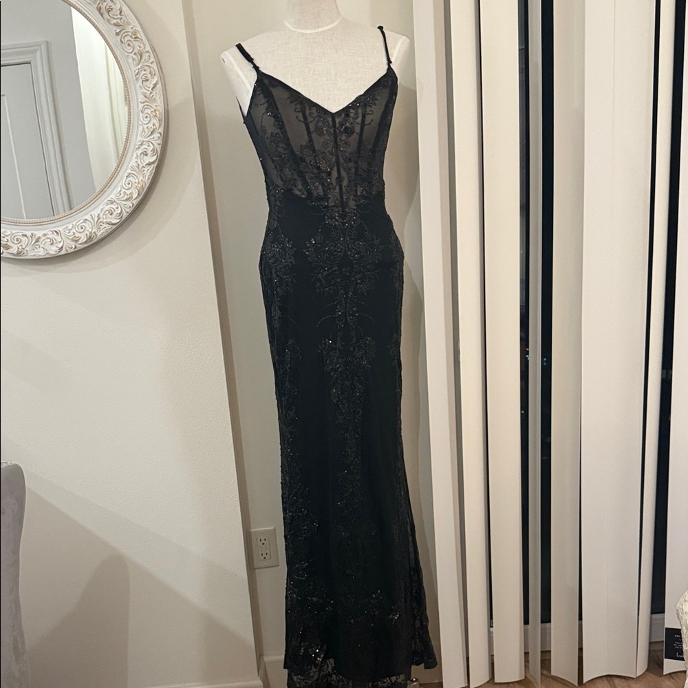 Windsor Black Beaded Lace Prom Dress